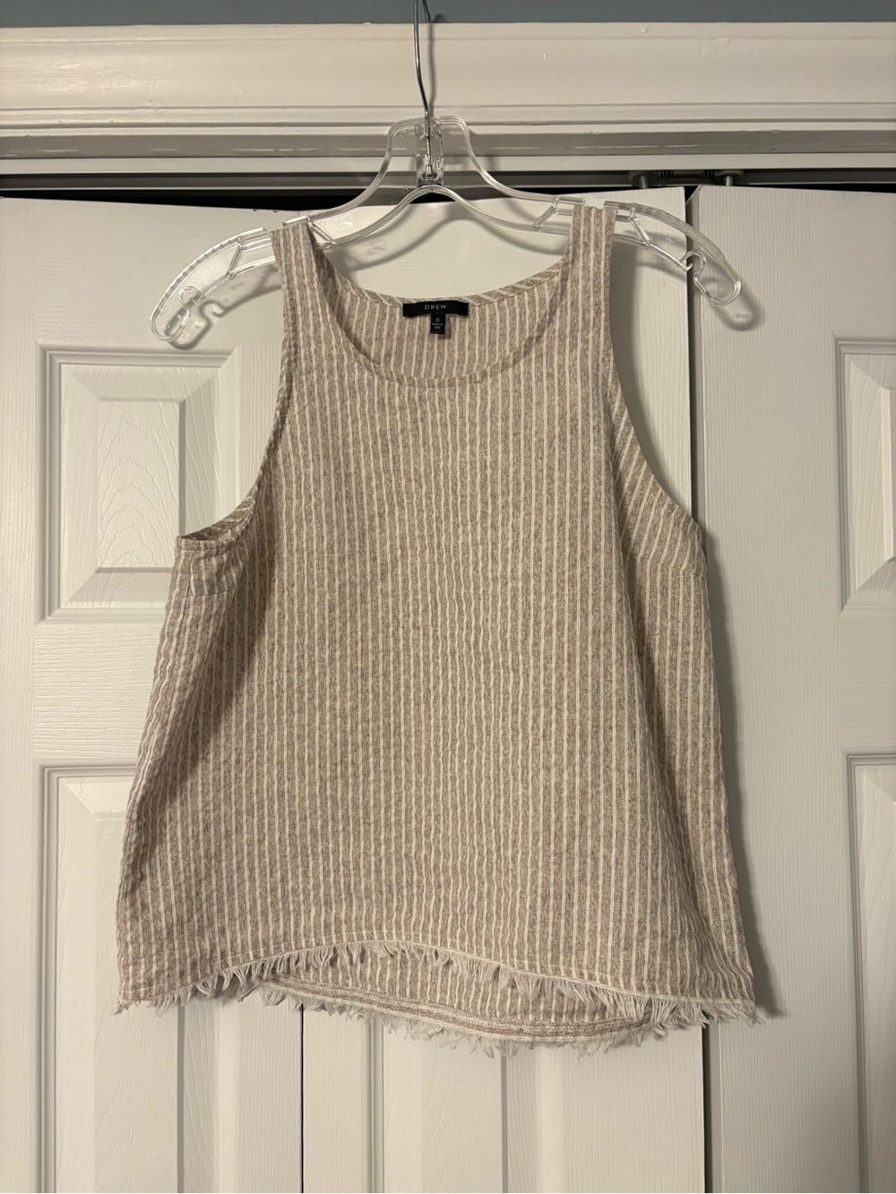 DREW Beige Striped Sleeveless Fringe Tank